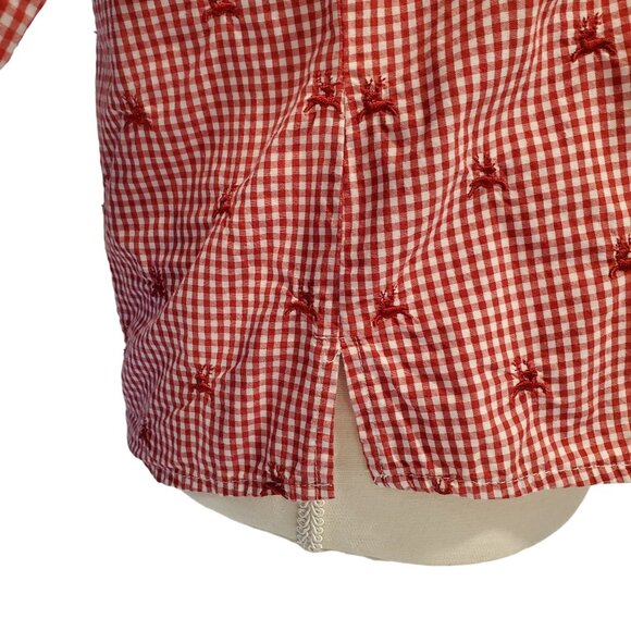 Vintage Country Line Red & White Reindeer Ruffle Button Top Women's Small - Picture 6 of 10